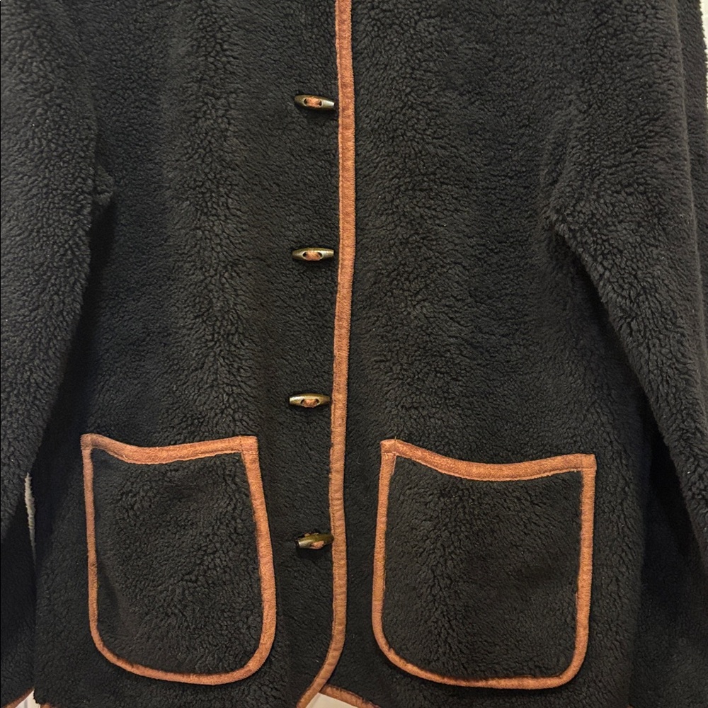 Orvis Toggle-Button Black Sherpa Fleece Jacket Size M - Picture 4 of 15